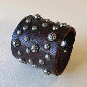 Brit West Wide Studded Repurposed Vintage Leather Cuff
